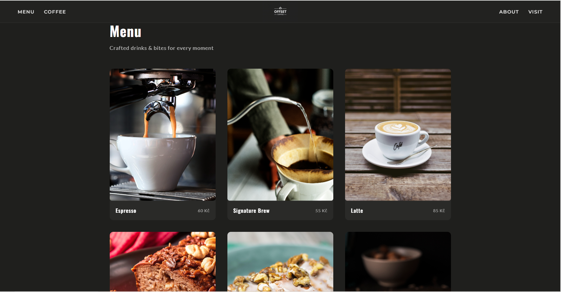 OFFSET Coffee, sekce Menu