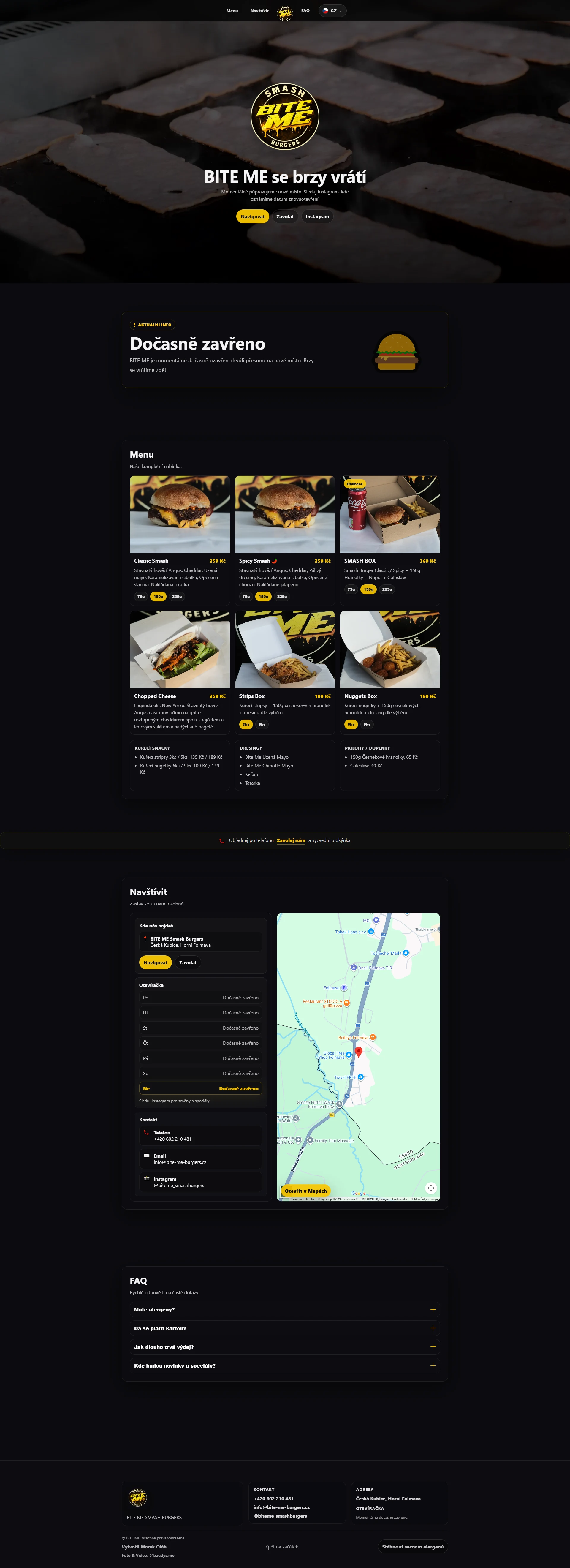 Full page screenshot webu Bite Me Burgers