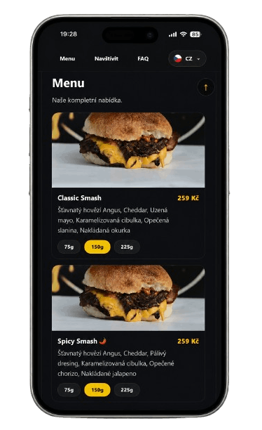 BITE ME Burgers web na telefonu